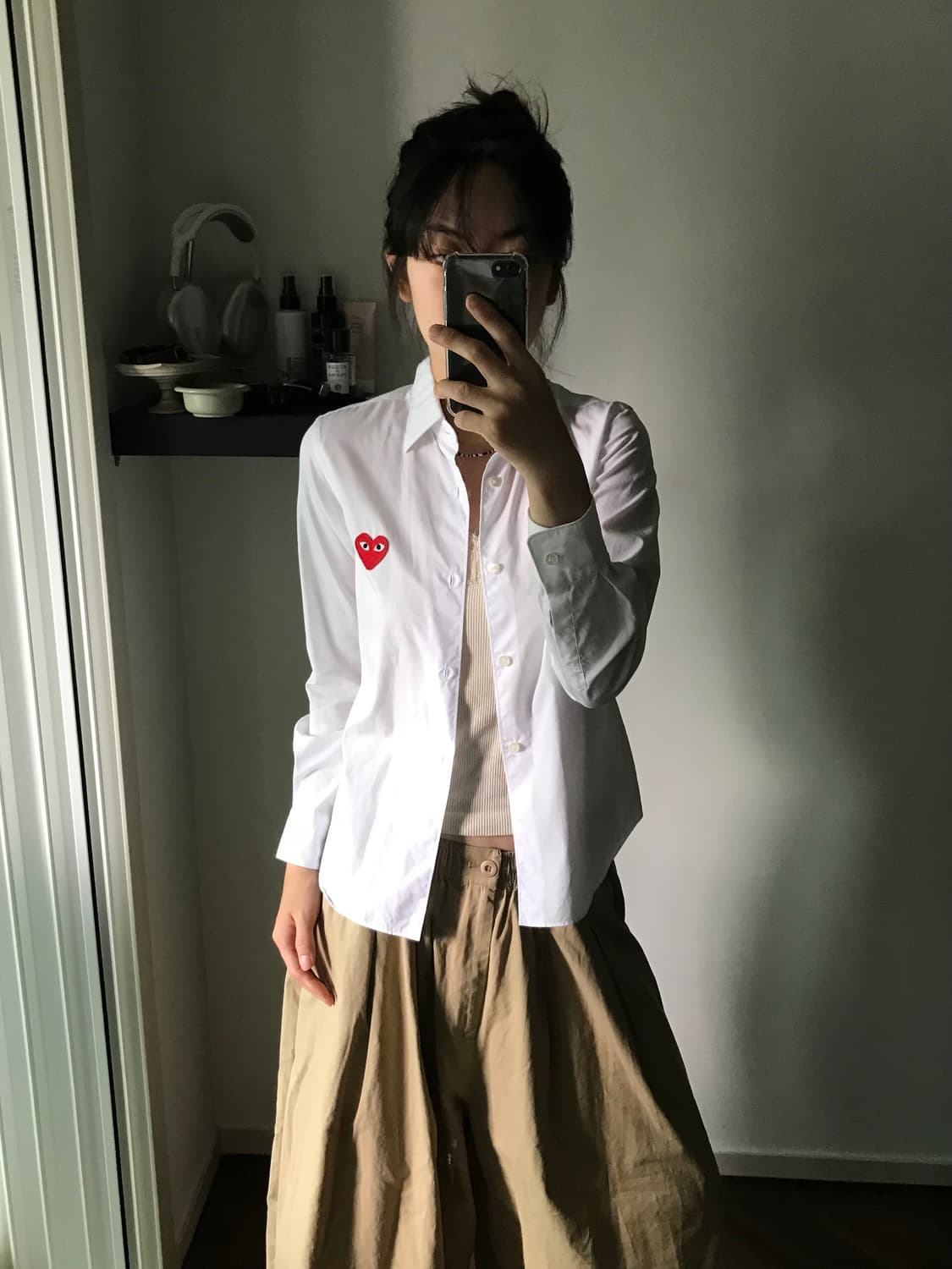 플레이 꼼데가르송 레드와펜 화이트 여성 셔츠 상품이미지2