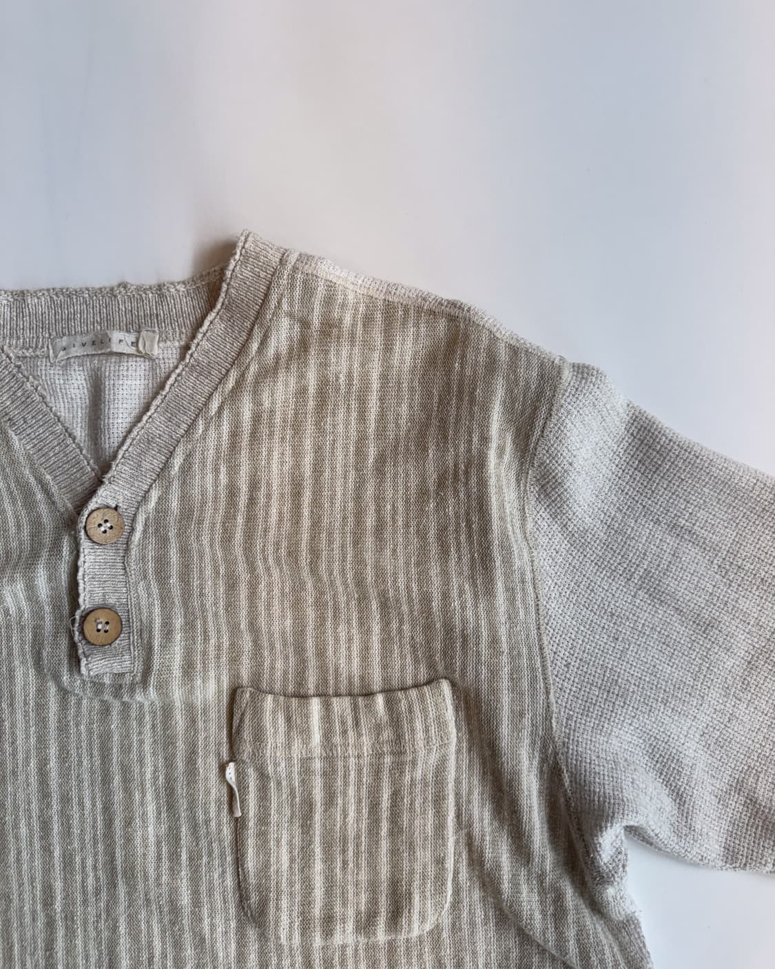 Beige Striped Henley Neck Shirt  상품이미지2
