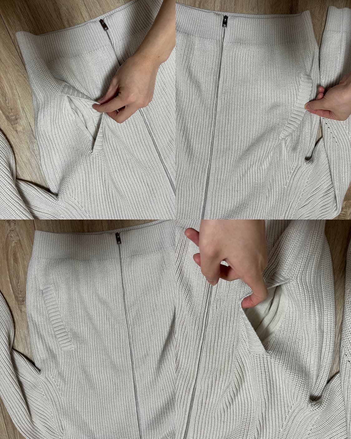 인템포무드 오블리크 라인 메리노 울 풀 집업_아몬드밀크 XL 상품이미지4