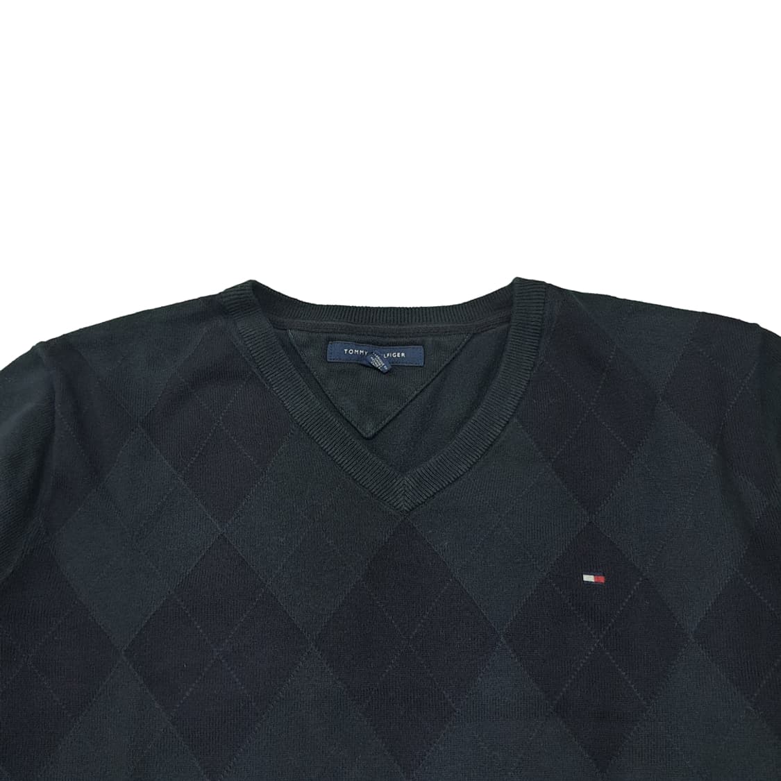 CL217 L 타미힐피거 코튼 톤온톤아가일 블랙 브이넥 니트 스웨터 상품이미지2