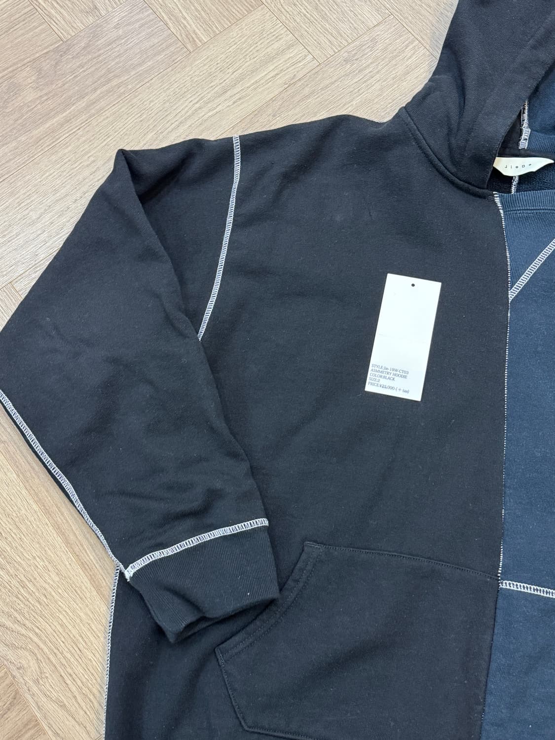 지에다 비대칭 후디 - 블랙 2사이즈 상품이미지5