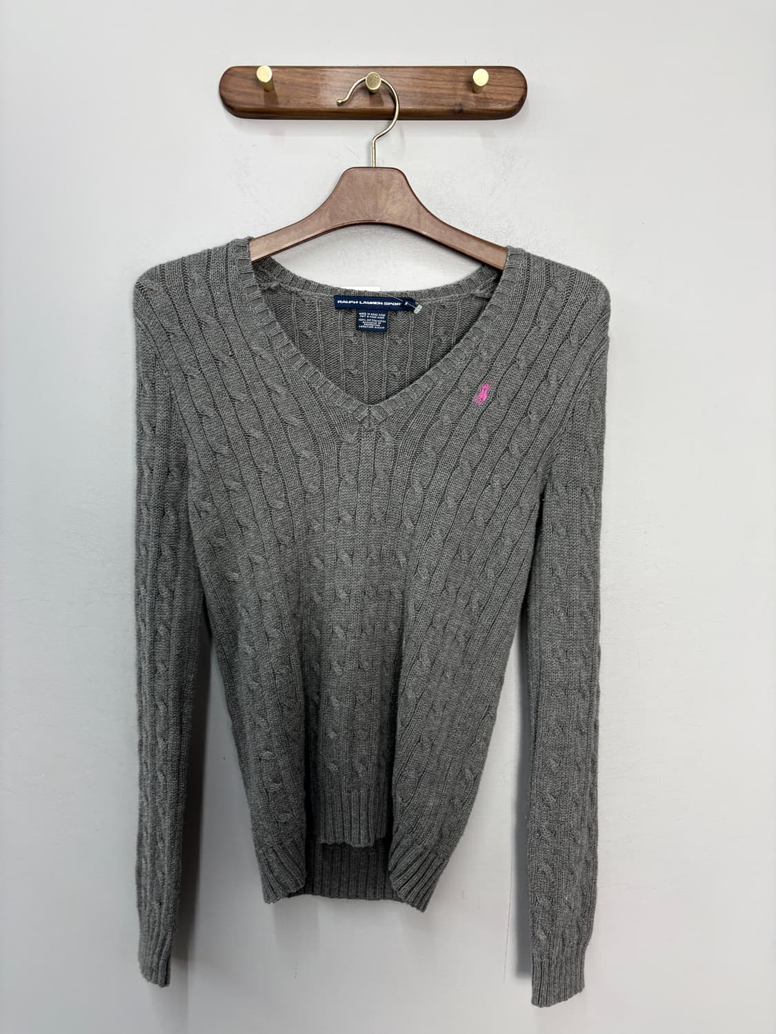 폴로랄프로렌 스포츠 핑크포니 꽈배기 브이넥 그레이니트 A3568 상품이미지2