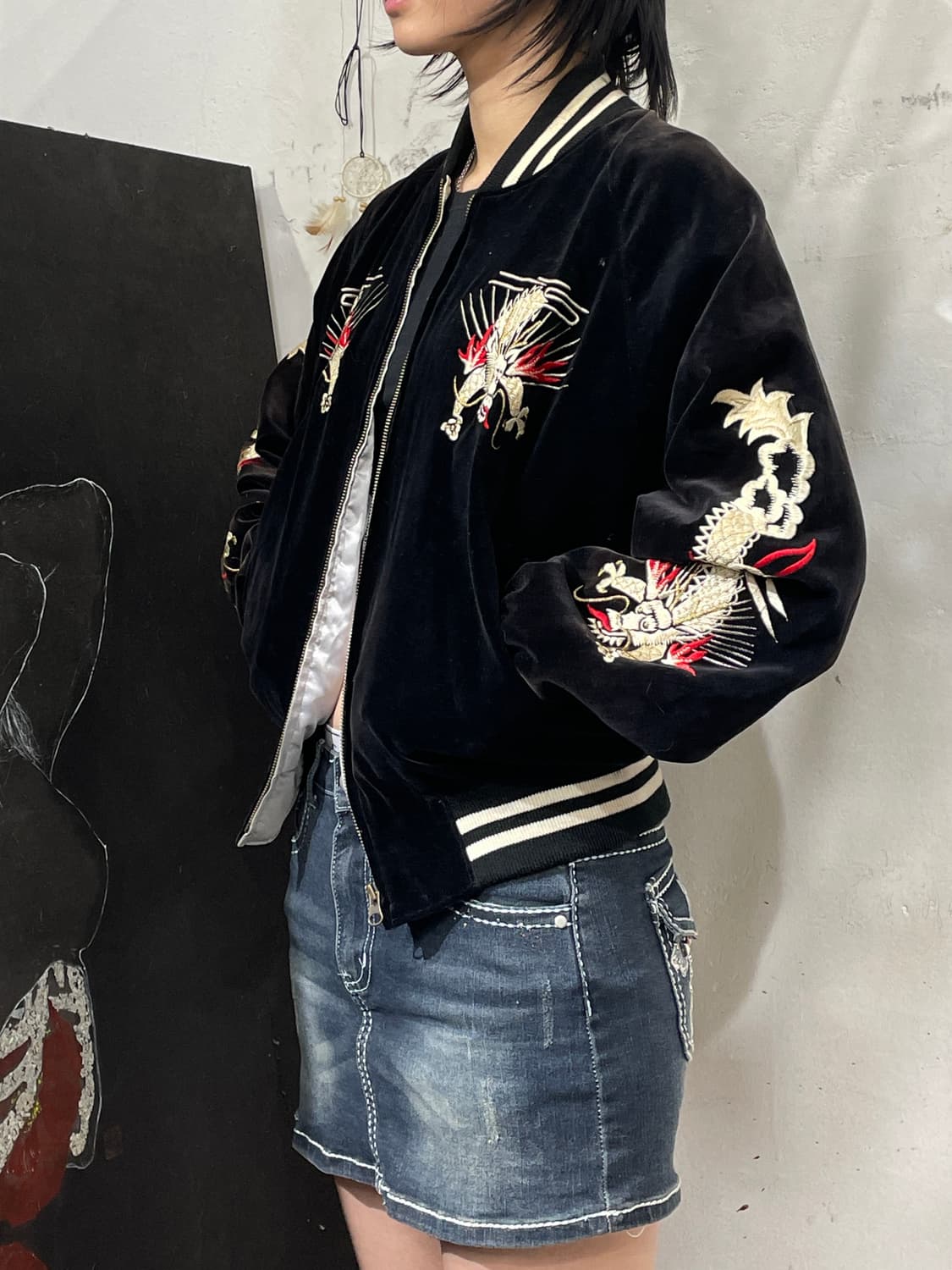 일본빈티지 요코스카 벨벳 자수 스카잔 오리엔탈 스카쟌 M 상품이미지4