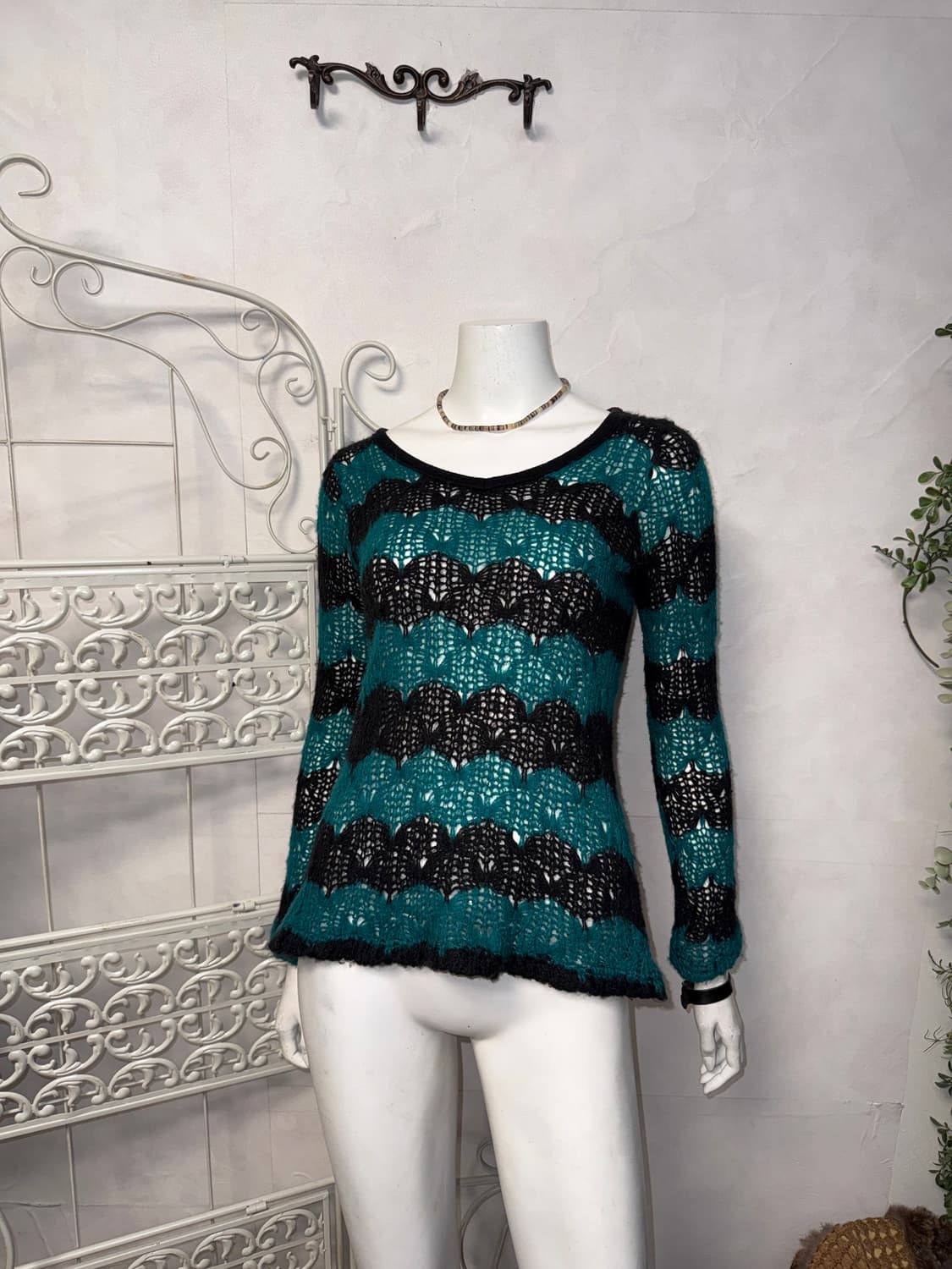 Mint black stripe net knit 상품이미지1