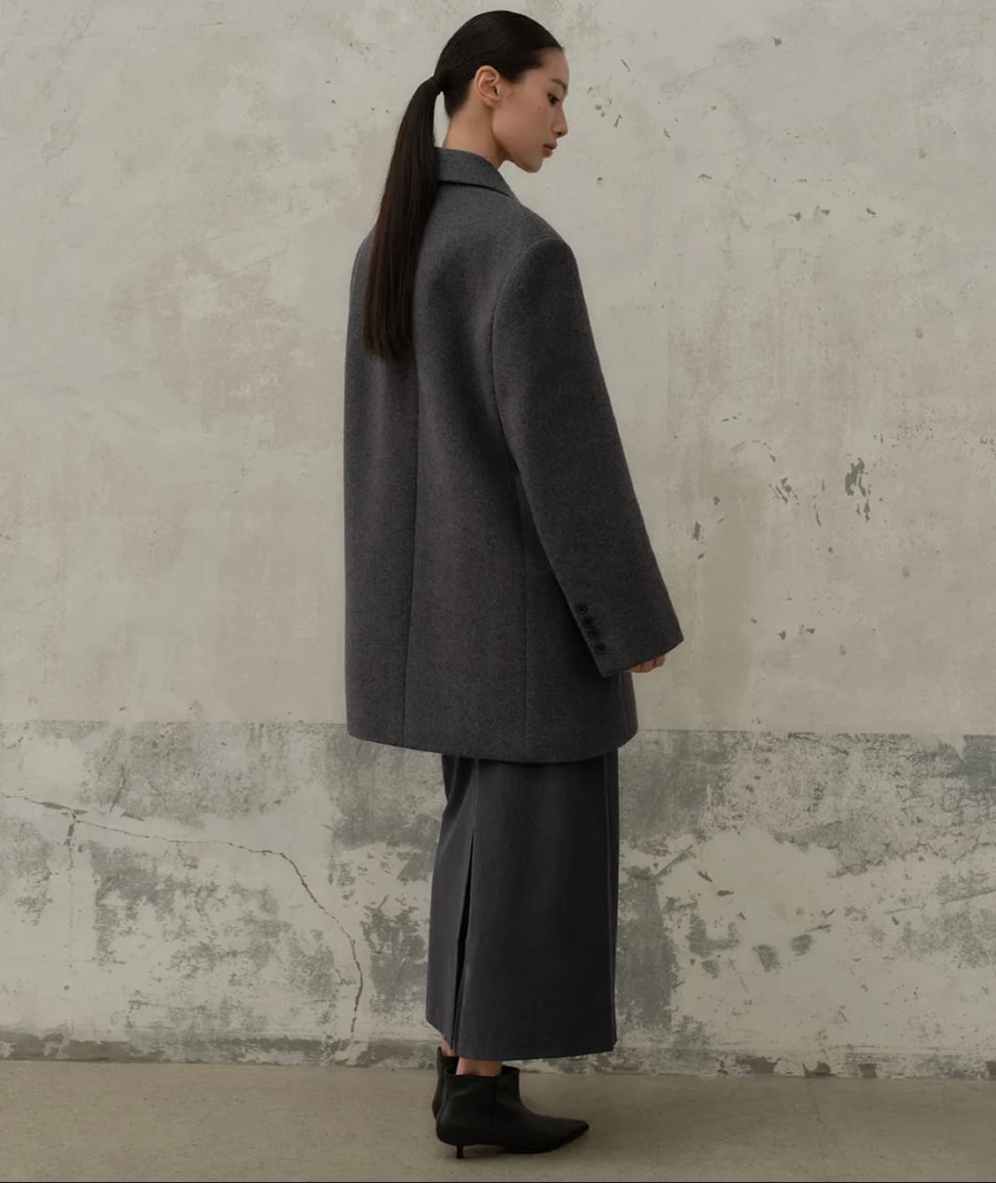 (새상품)무신사 우먼즈 울 블렌드 오버 숄더 더블 하프 코트 블랙 xs 상품이미지3