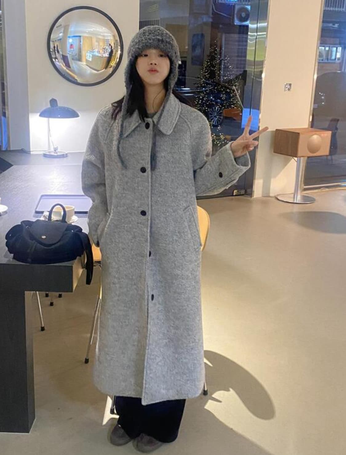 리언스 카라 부클 롱코트 그레이 상품이미지3