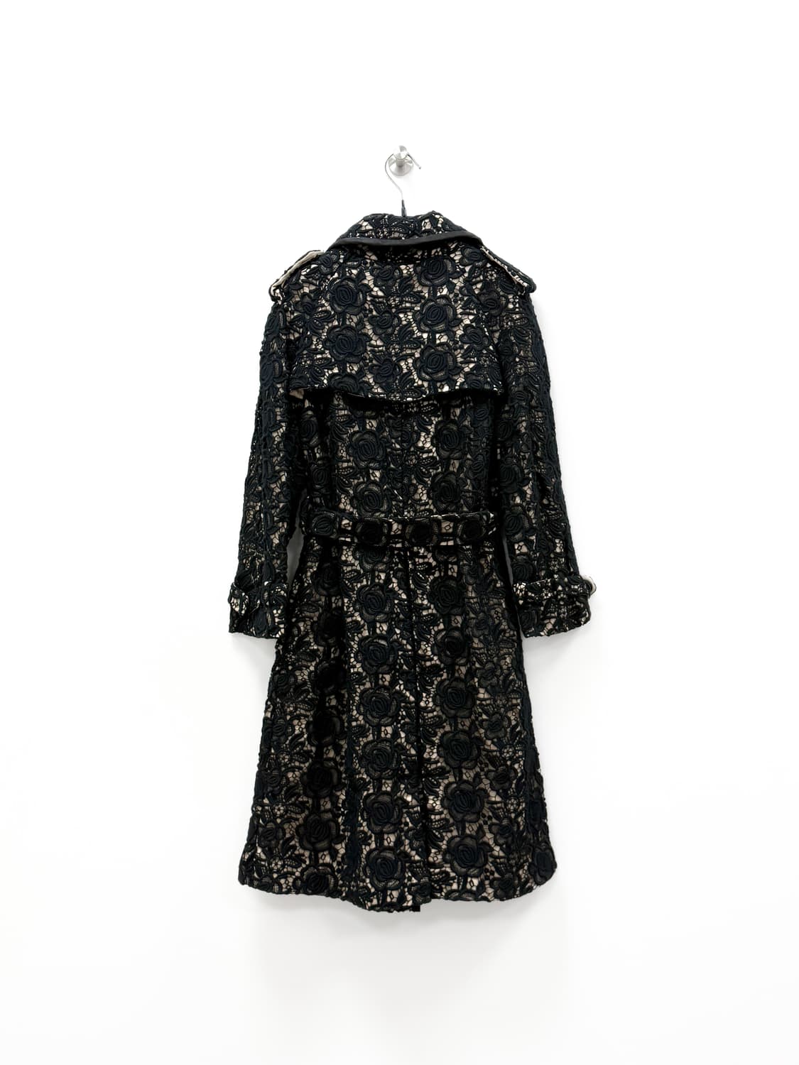 블루마린 로즈 레이스 실크 라이닝 트렌치 코트 상품이미지2