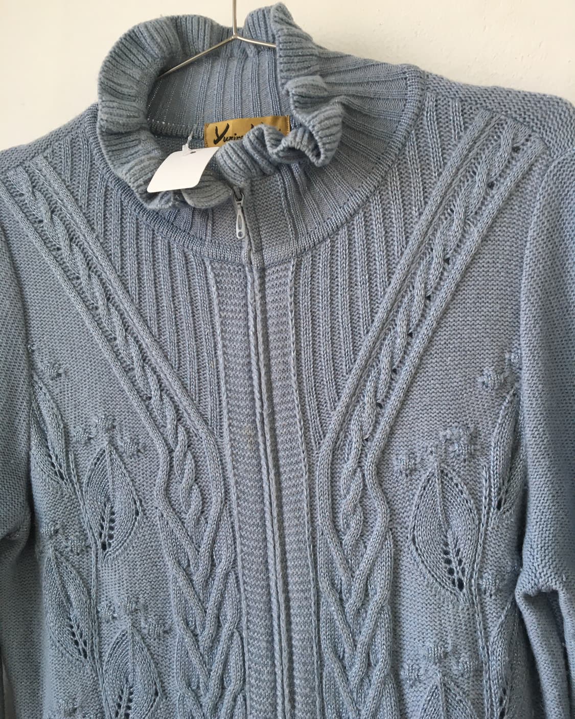 Cable pattern high neck knit zip up 상품이미지5