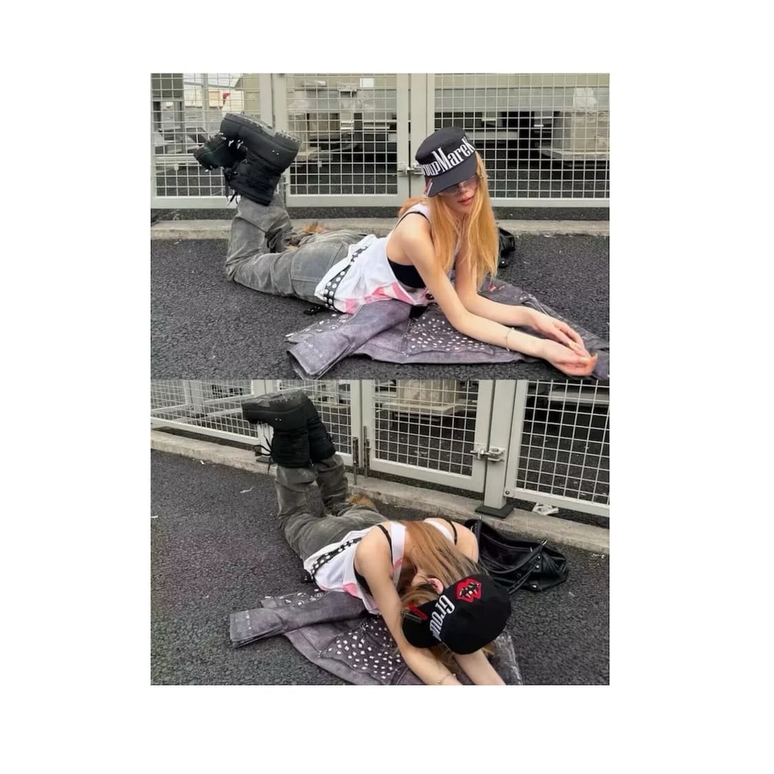 오피움 스타일 자수 캡 (블랙/화이트)  상품이미지5