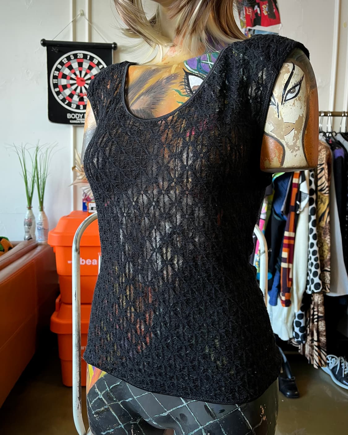 Japanese Vintage Black Mesh Sleeveles 상품이미지2