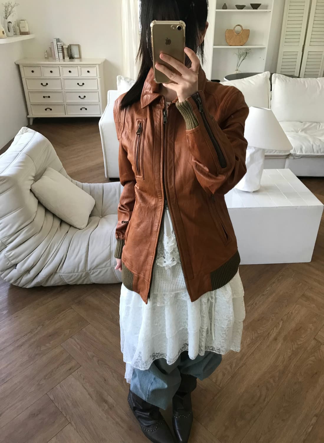 vintage brown sheepskin leather jacket 상품이미지1