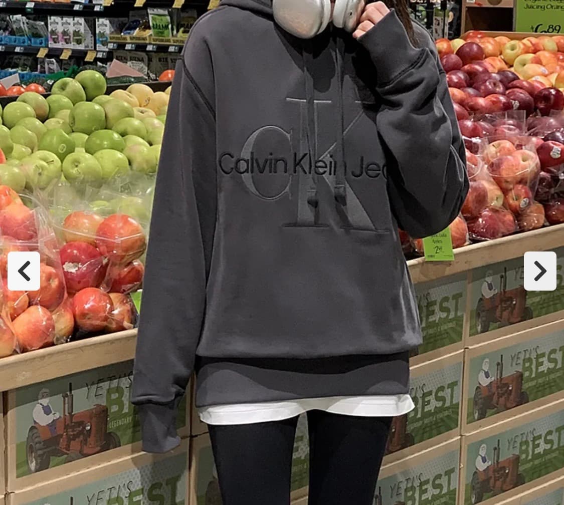 캘빈클라인 남녀공용 빅 CK 레터링 로고 딥차콜 프렌치테리 후드티 상품이미지2