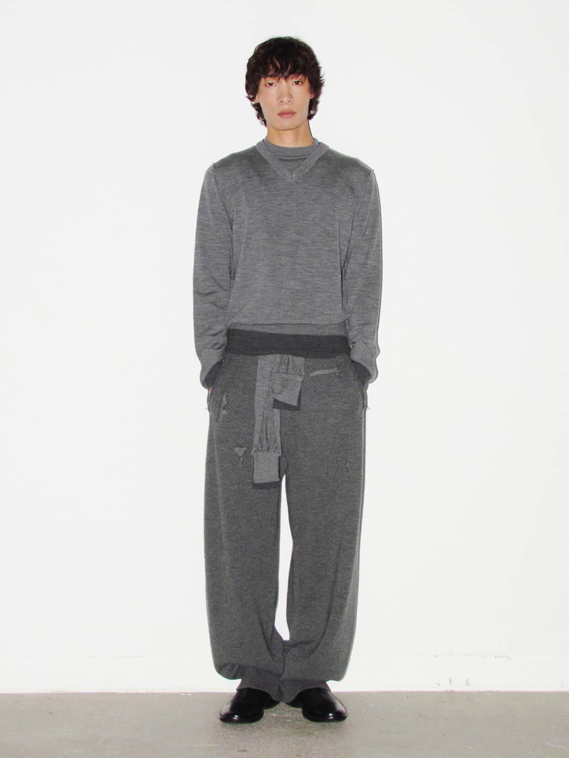 누마레 EE 더블 레이어드 울 니트 차콜 L 상품이미지1