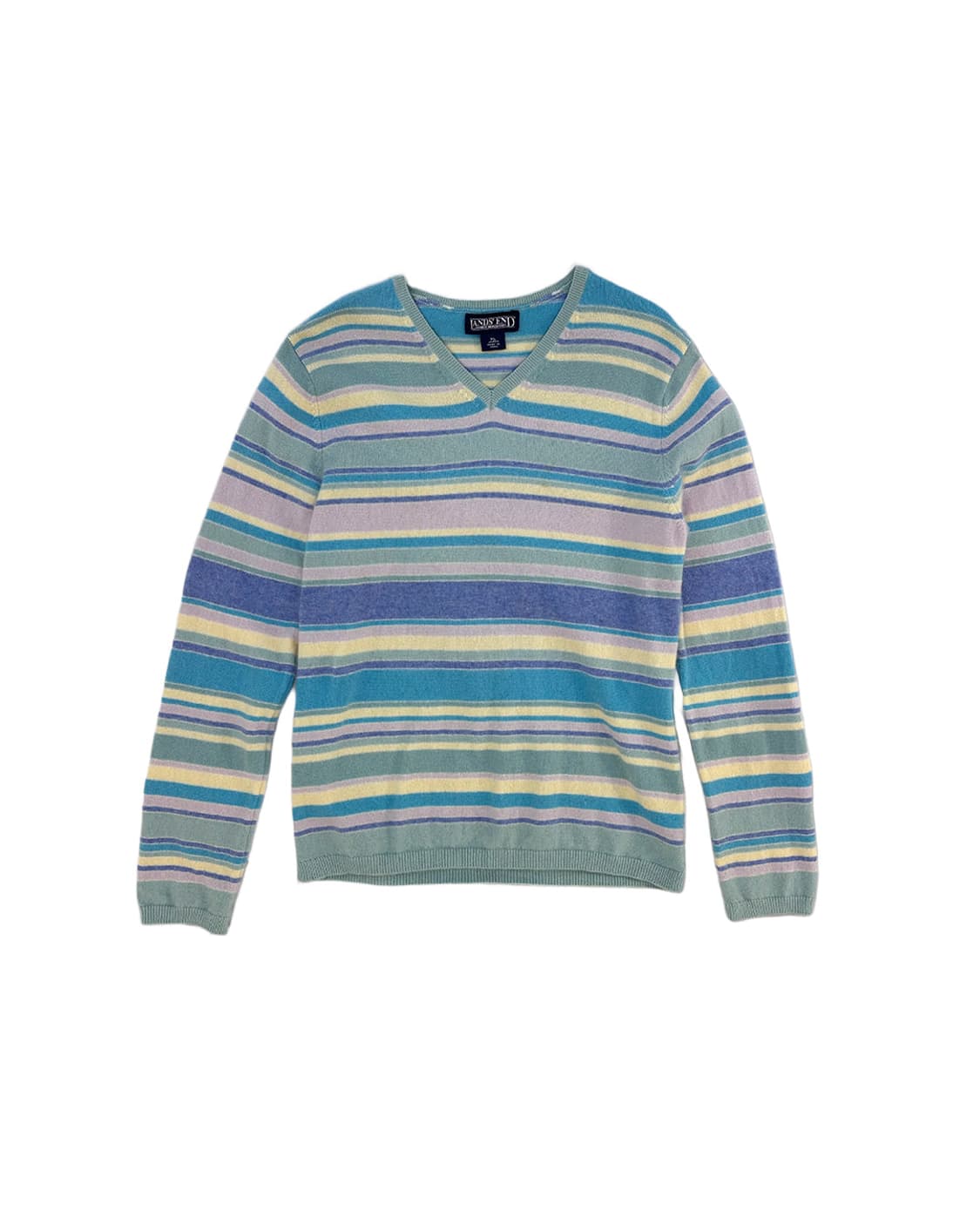 LAND'S END 파스텔 스트라이프 브이넥 캐시미어 풀오버 상품이미지1