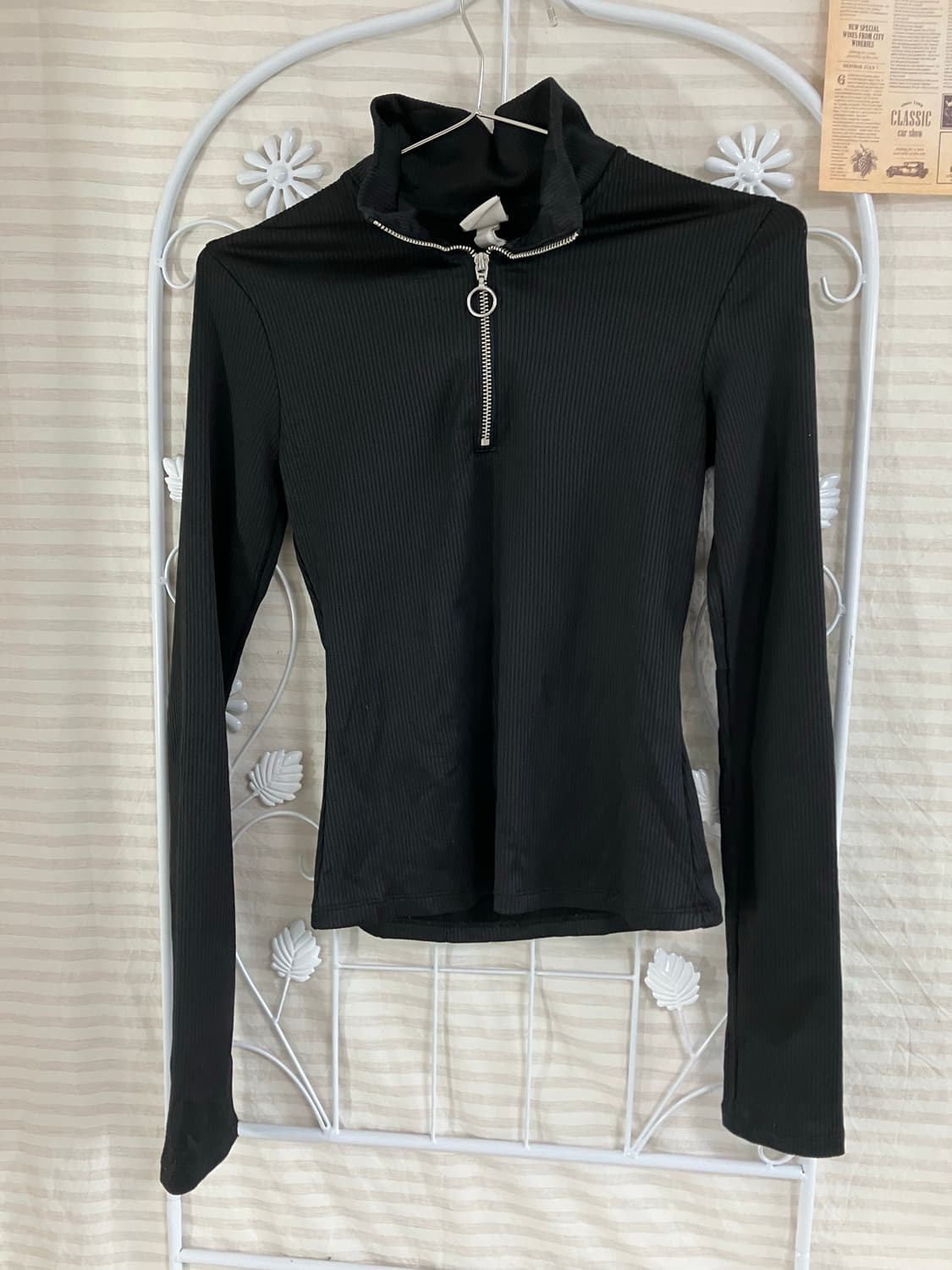 빈티지 블랙 반집업 스트라이프 긴팔 934 y2k 스트릿 갸루 펑키 일본 상품이미지1