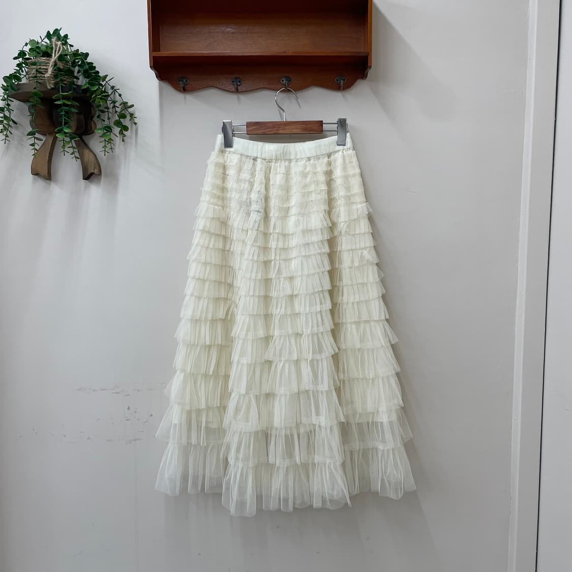 빈티지 아이보리 쉬폰 캉캉 롱 스커트 상품이미지1