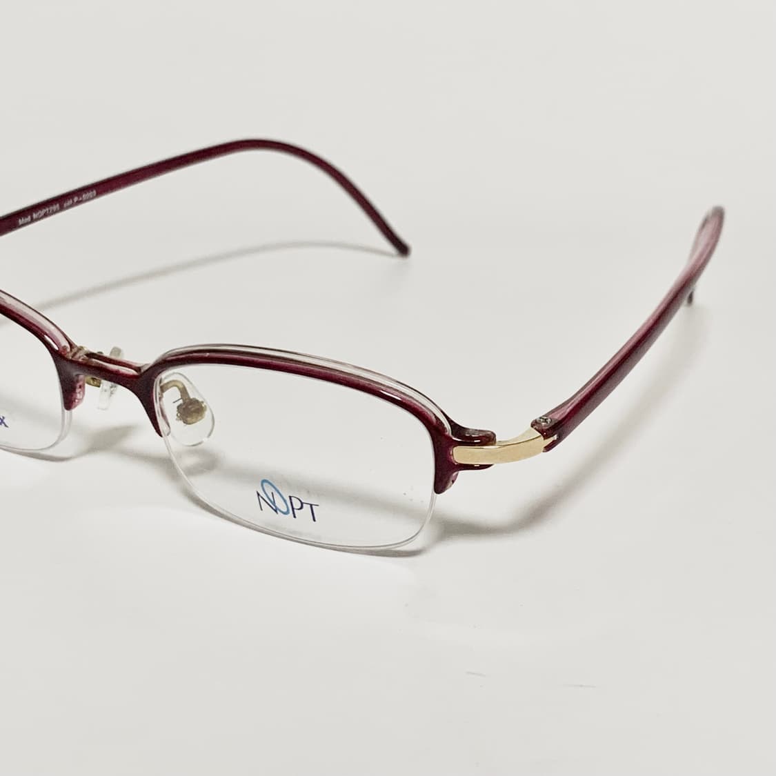 974 데드스탁 스퀘어 클리어 버건디 반무테 초경량 빈티지안경 상품이미지6