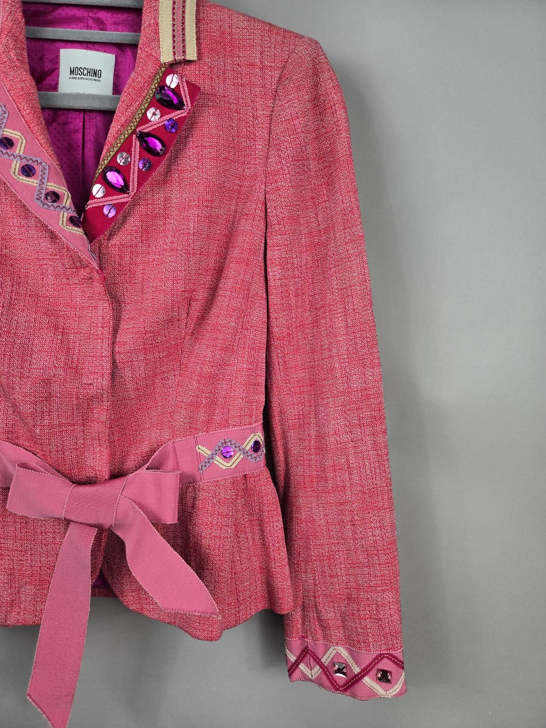 [무료배송]모스키노 화려한 빈티지 보석 장식 린넨 핑크 자켓 정품 상품이미지3