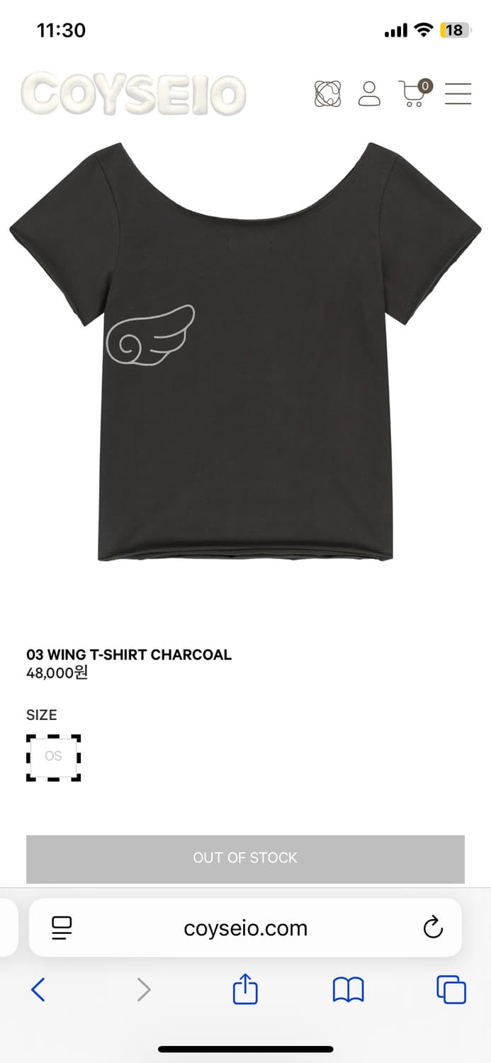 코이세이오 윙 티셔츠 차콜 상품이미지1