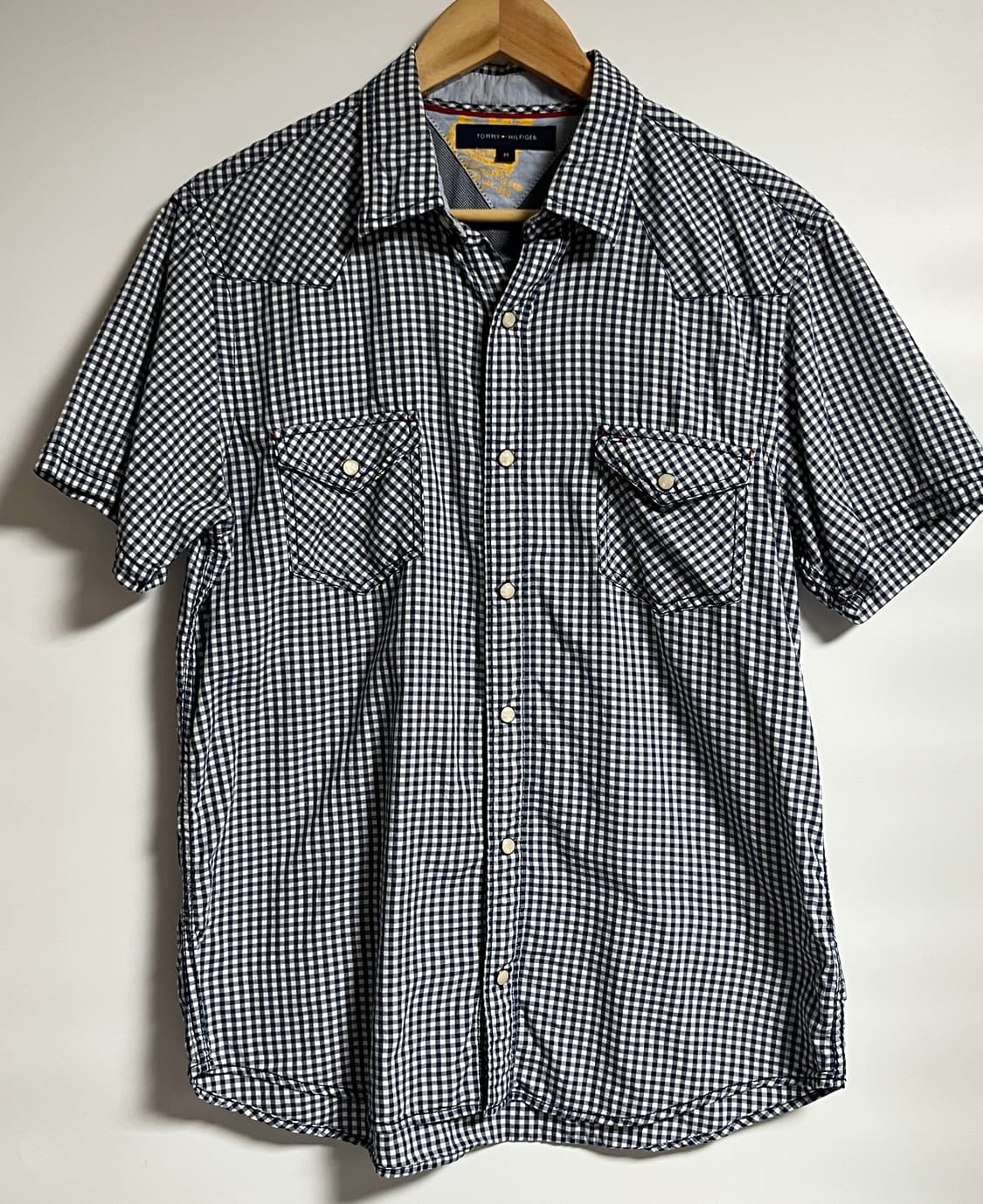 공용 타미힐피거 잔체크 반소매 셔츠 반팔 남방 M 상품이미지1