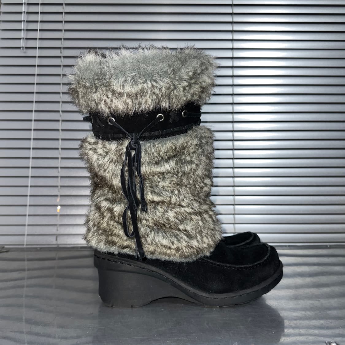 00s 레어 내추럴라이저 스웨이드 & 퍼 털 스노우 부츠 상품이미지5