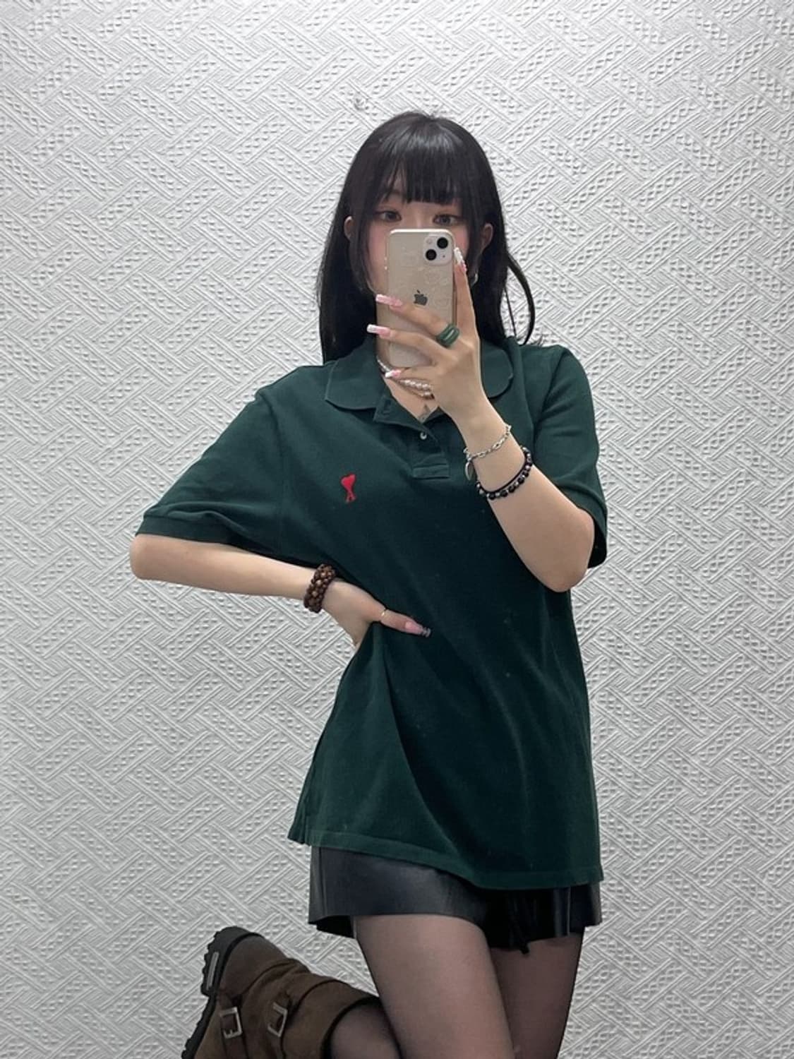 아미 캐주얼 하트로고패치 딥그린 카라 반팔티 95 C12114 상품이미지2
