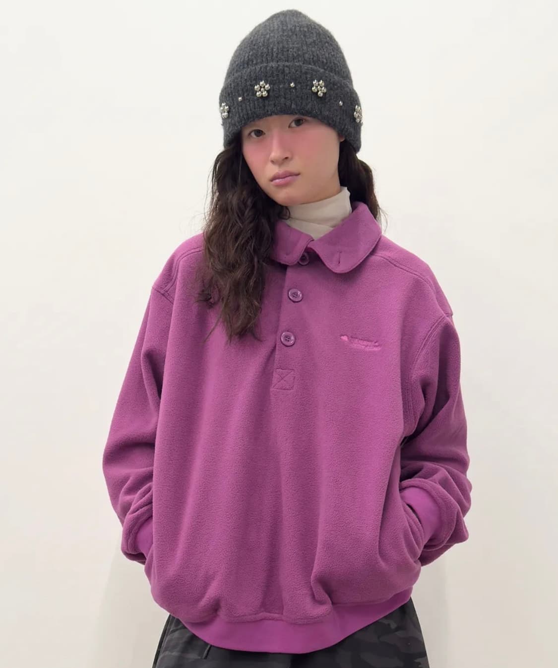 타입서비스 버튼 플리스 탑 핑크 상품이미지1