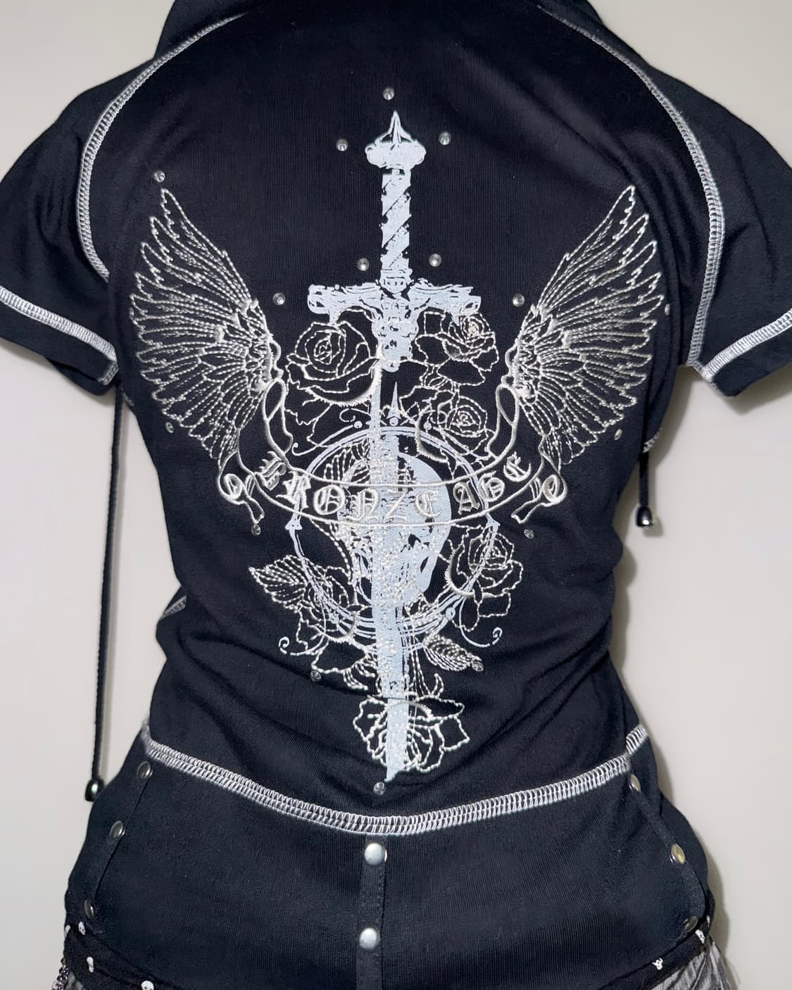 BRONZE AGE 스티치 날개 반팔 와투케 펑크 후드집업 상품이미지7