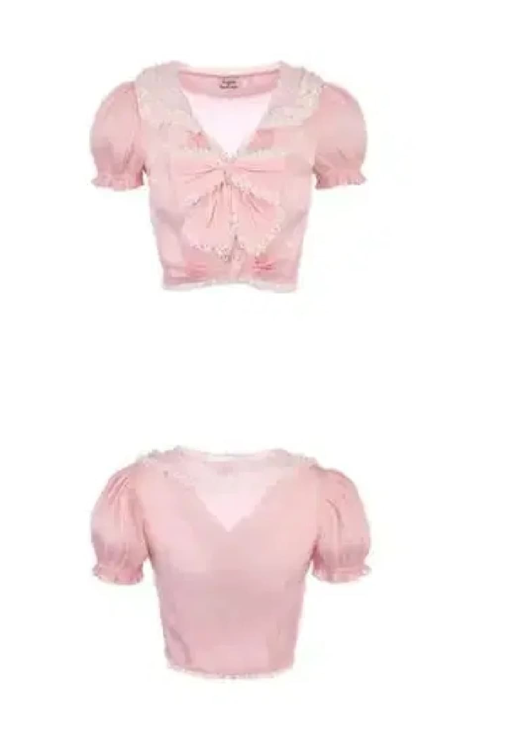 반팔리본레이스프릴크롭블라우스셔츠달천발레코어히메갸루로걀탑리본브로치핀터깔 상품이미지7