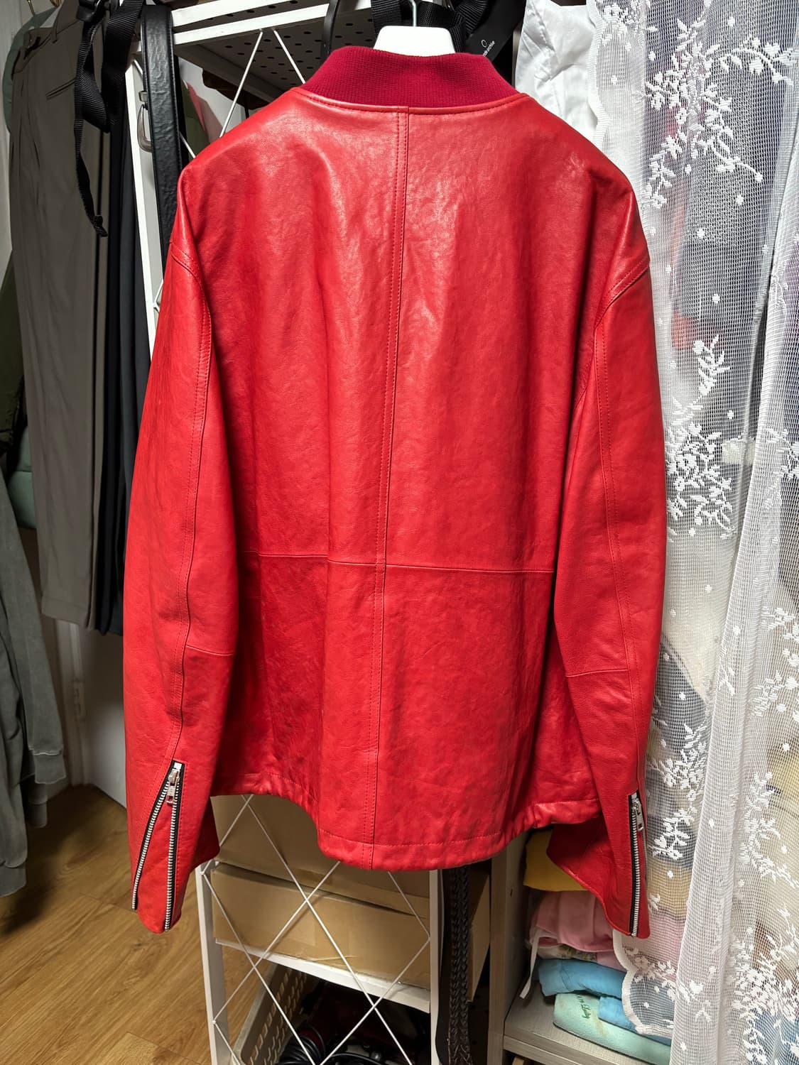 2XL) 도프제이슨 프리미엄 램스킨 레이서 레더자켓 레드 상품이미지3