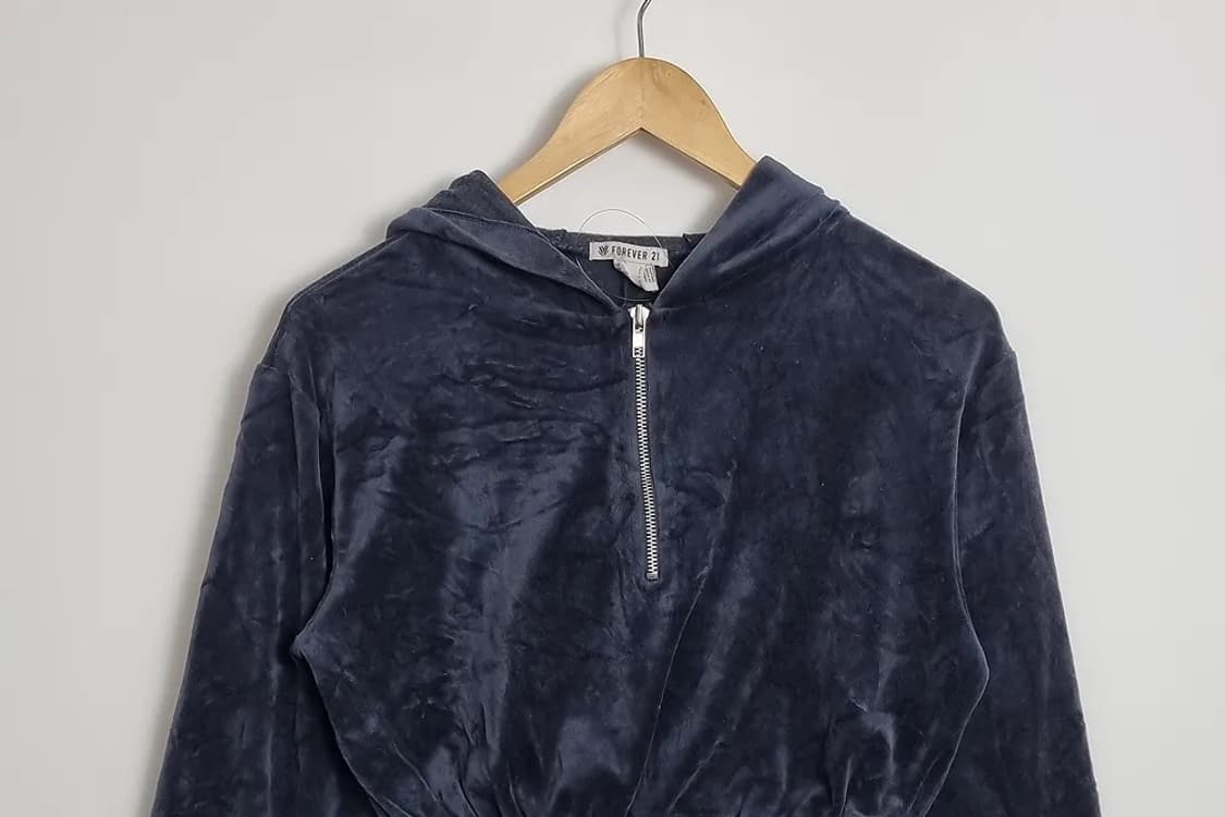 포에버21 네이비 크롭 후드 긴팔 티 상품이미지3