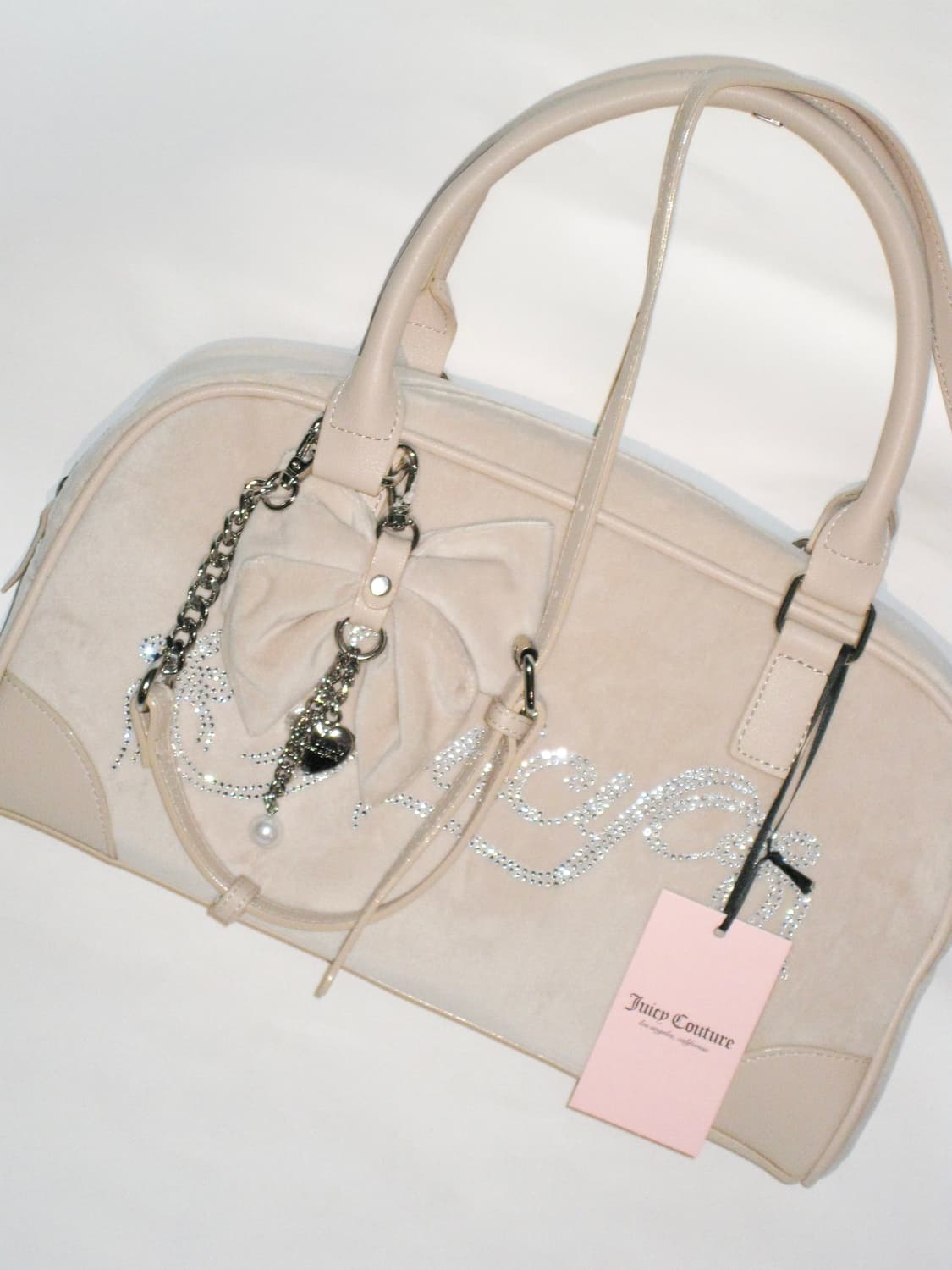 쥬시 꾸뛰르 베이지 벨로아 스쿨 토트백 + 리본 챰 상품이미지4