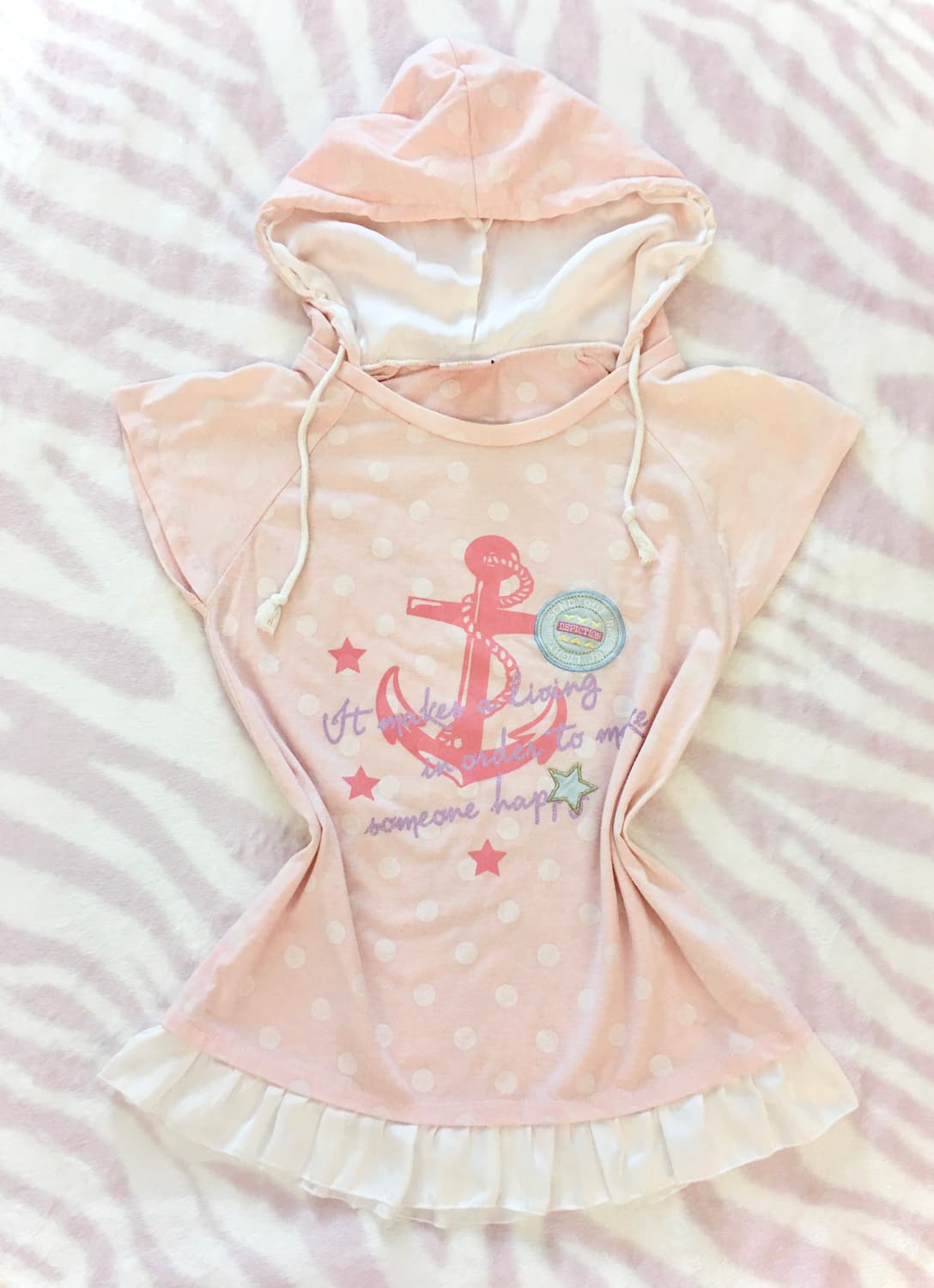 연핑크 도트 닻 별 후드 티셔츠 조지후쿠 히메갸루 땡땡이 모리걸 상품이미지2