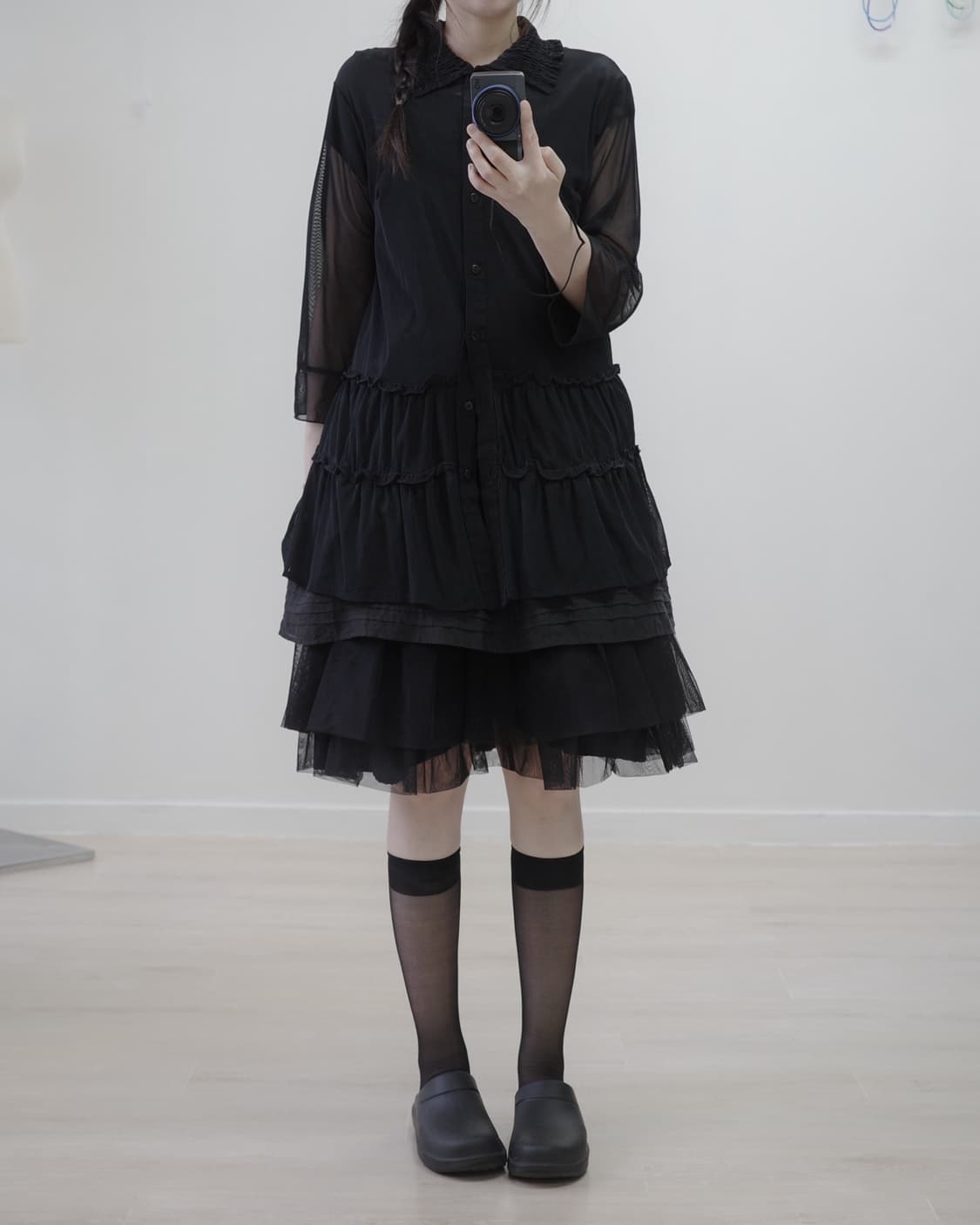 st.helena black see-through frill shirt 상품이미지7
