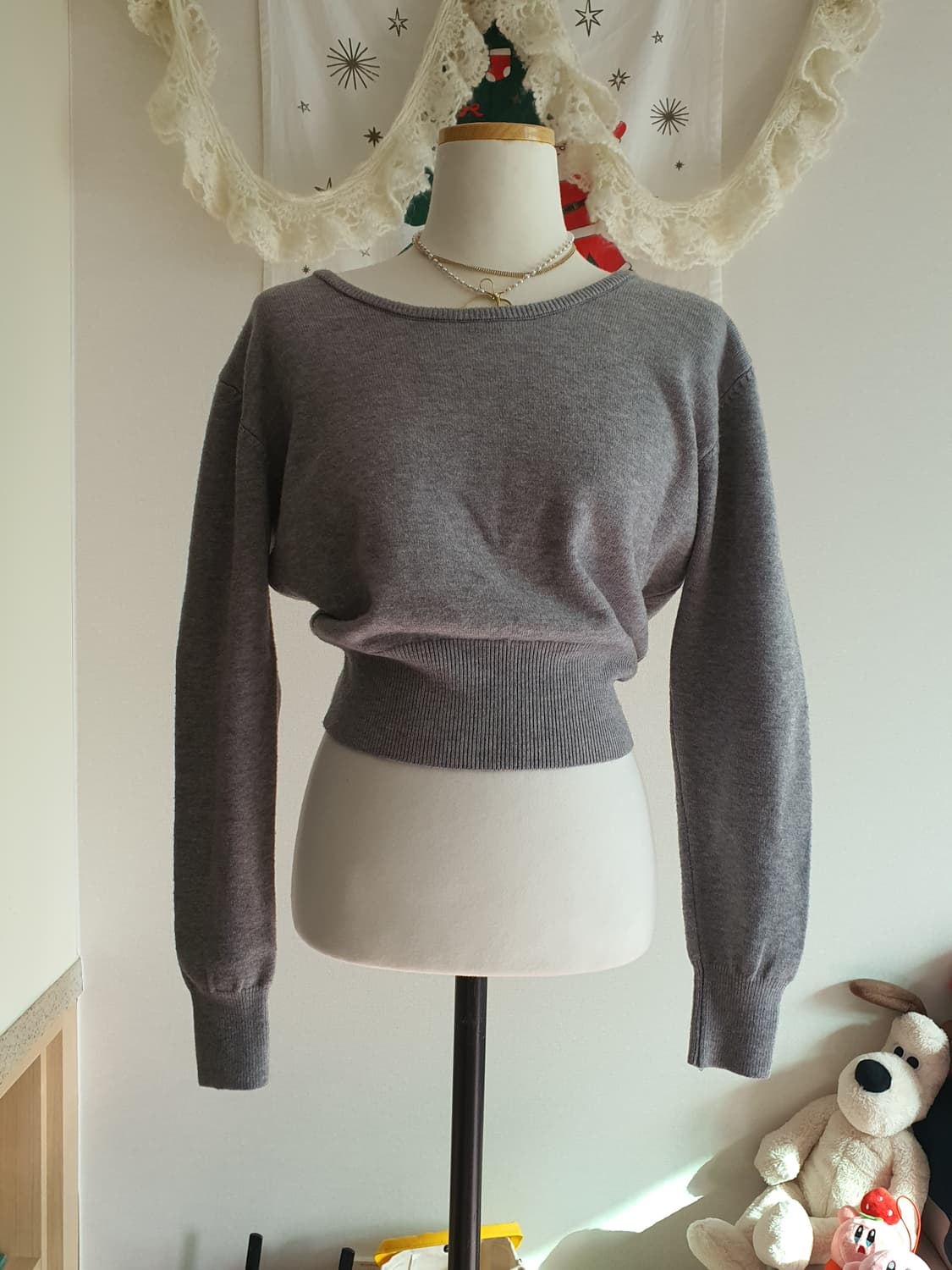 [빈티지] 회색 긴팔 니트 크롭 상의 상품이미지2