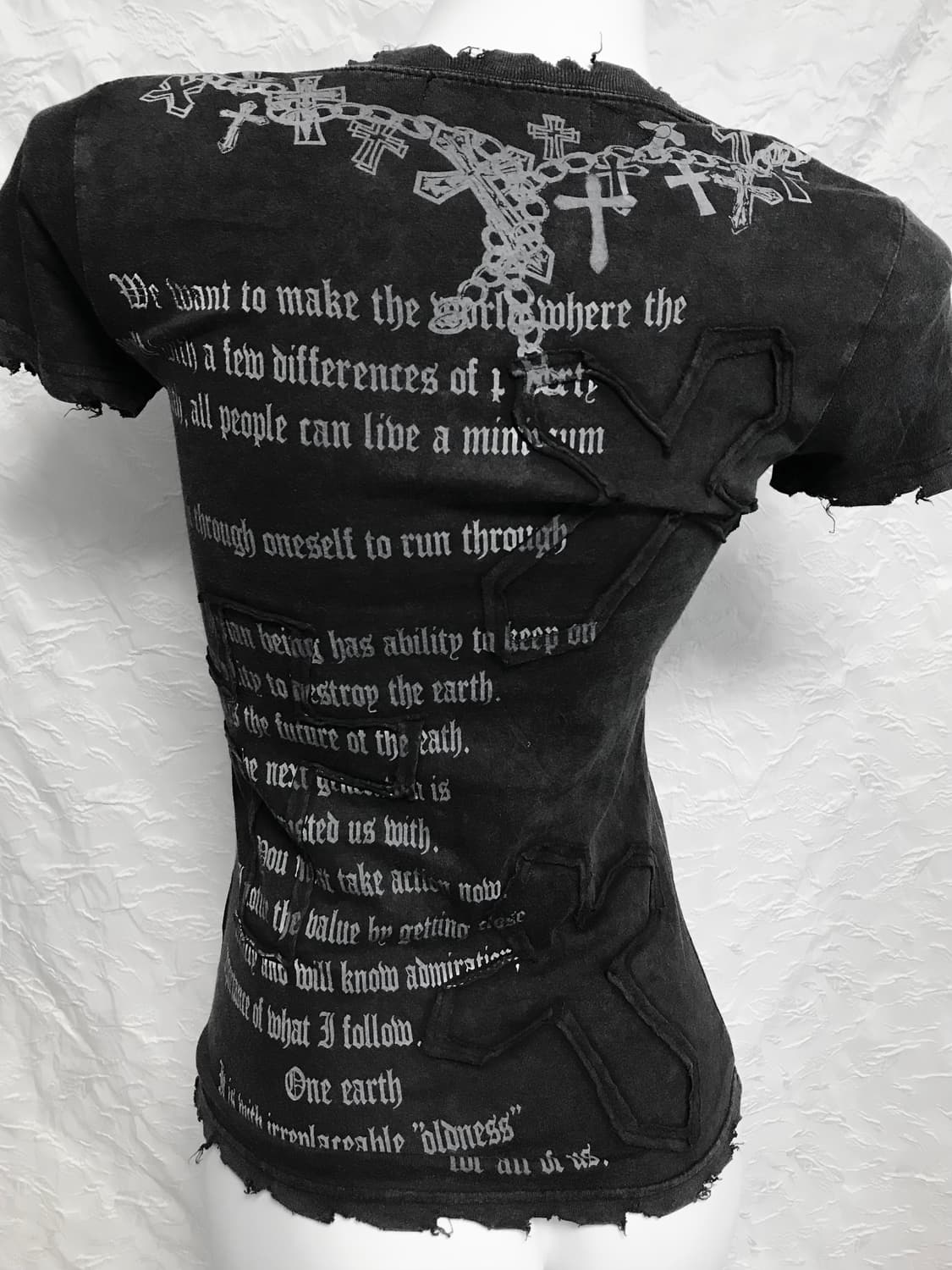 빈티지 heaven and earth 펑크 데미지 십자가 반소매 탑 상품이미지5
