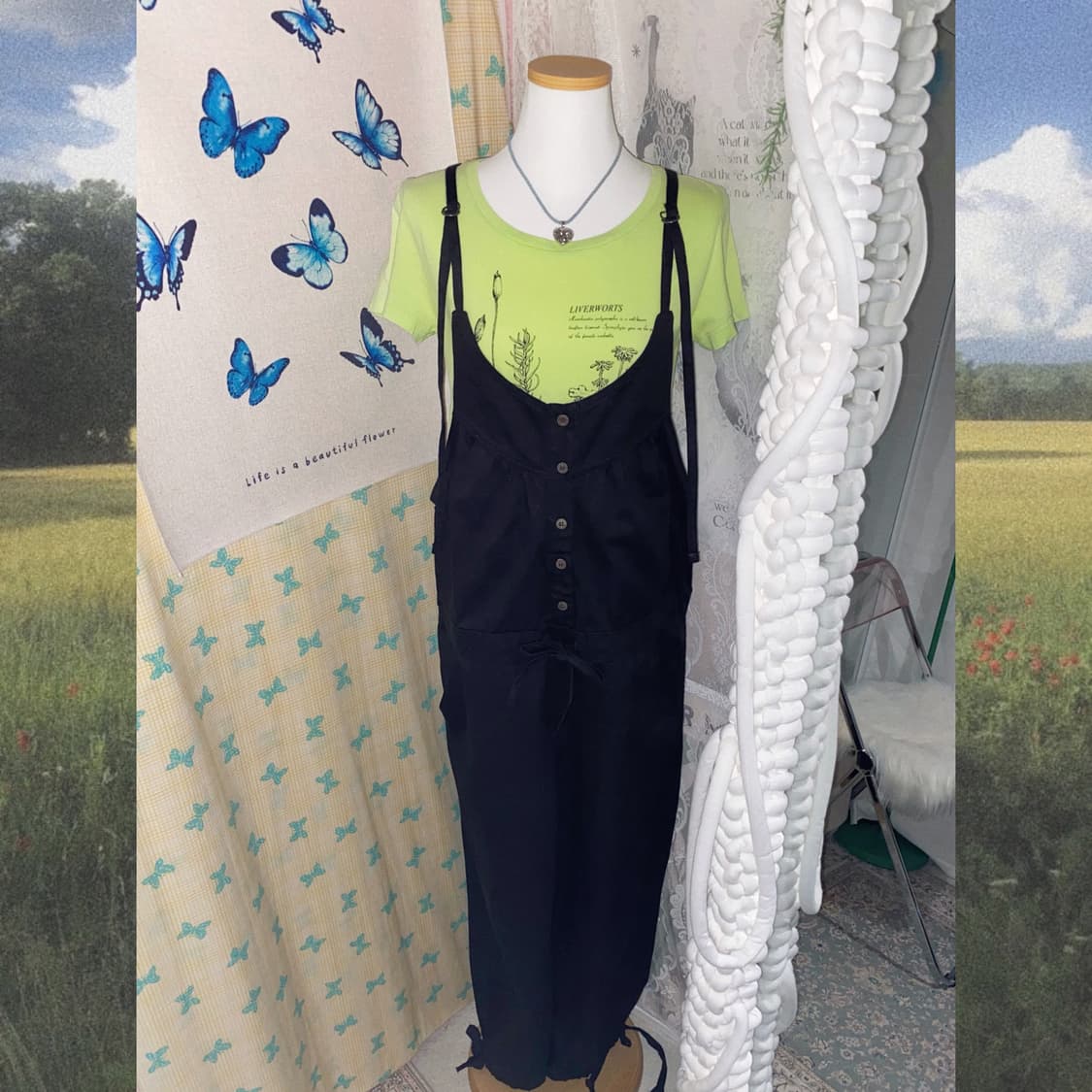 연두색 식물도감 프린트 티셔츠 상품이미지4