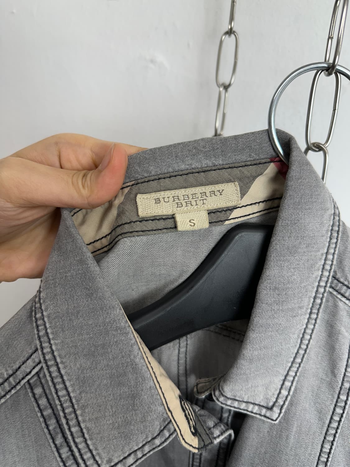 Burberry Nova Check Cuffed Grey Denim Sh 상품이미지7