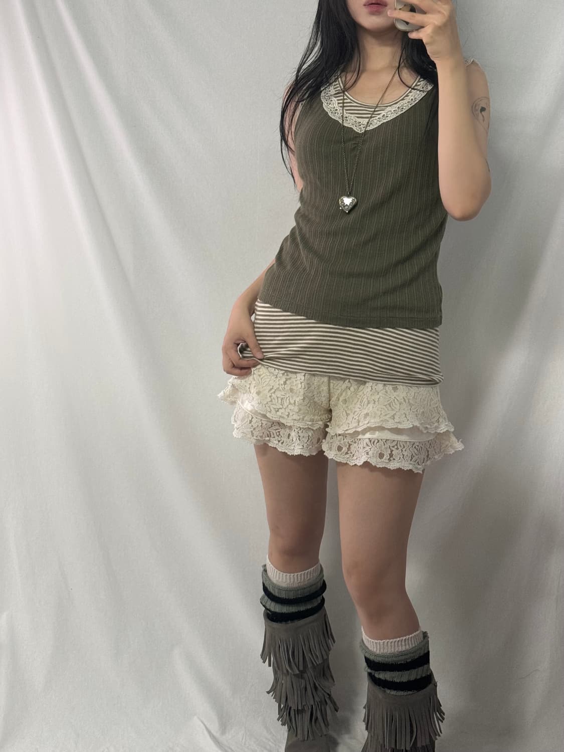 레이스 셔링 넥 펀칭 슬리브리스 상품이미지2
