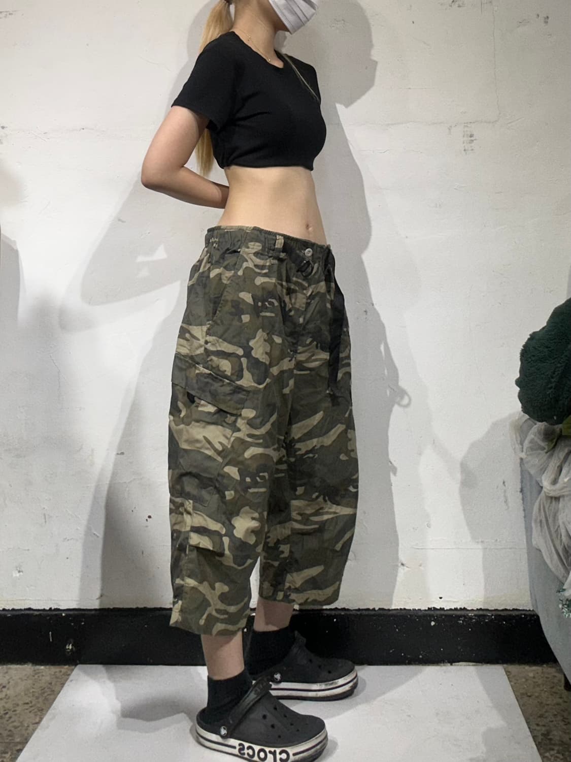 일본 빈티지 카키 카모 와이드 카고 팬츠 L 상품이미지1