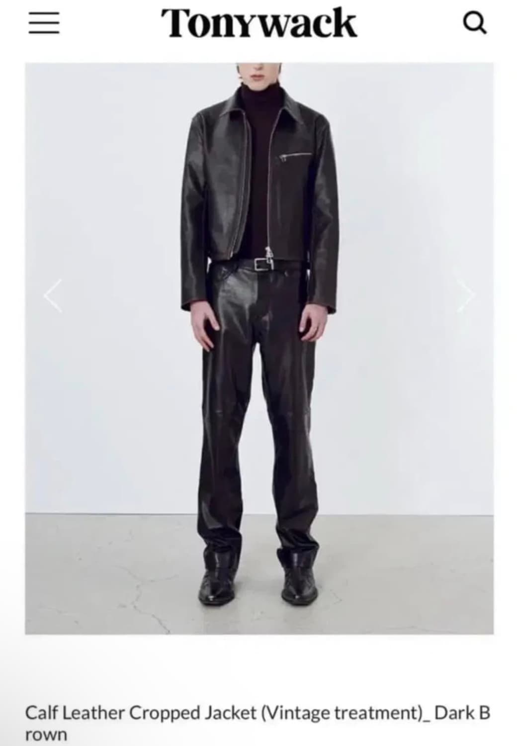 토니웩 24fw 카프레더 크롭자켓 빈티지 트리트먼트 브라운 L 상품이미지2