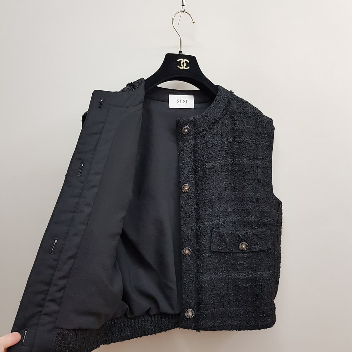한섬 SJSJ 2022 트위드 패딩 베스트 76-90-155사이즈 상품이미지5