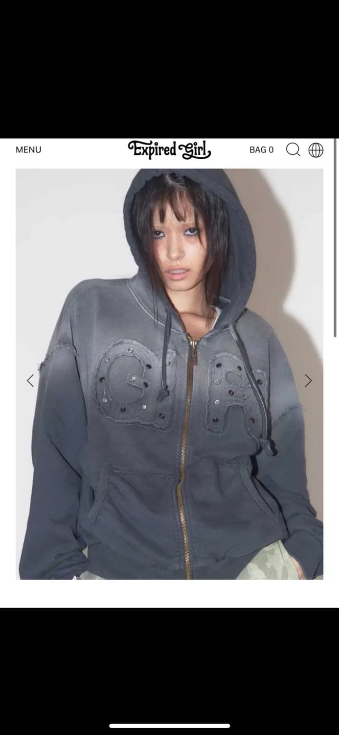 익스파이어드걸 젬스톤 워싱 후드 집업 차콜  상품이미지1