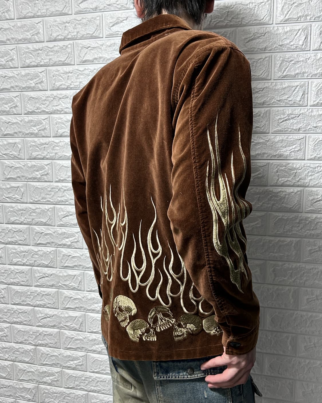 Back Street Crawler 벨루어 플레임 스컬 자켓 상품이미지3