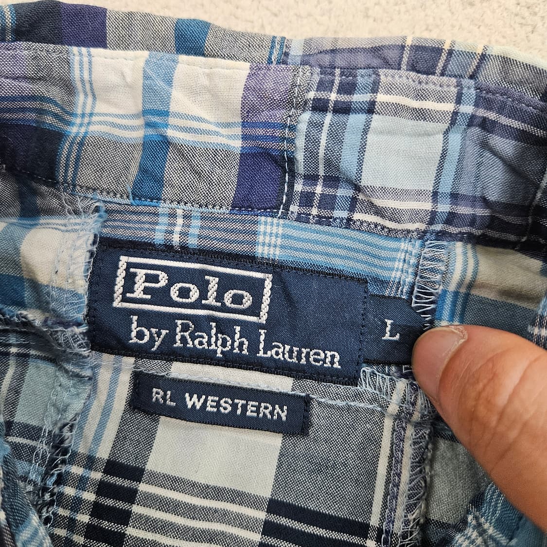 폴로 랄프 로렌 패치워크 웨스턴 반팔 셔츠 L 상품이미지4