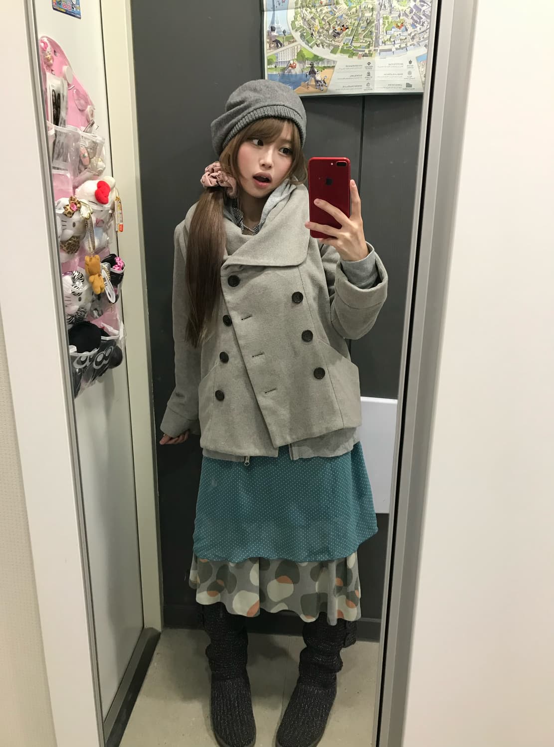 민트 그레이 하구미 모리걸 빅카라 코트 코디세트 상품이미지1