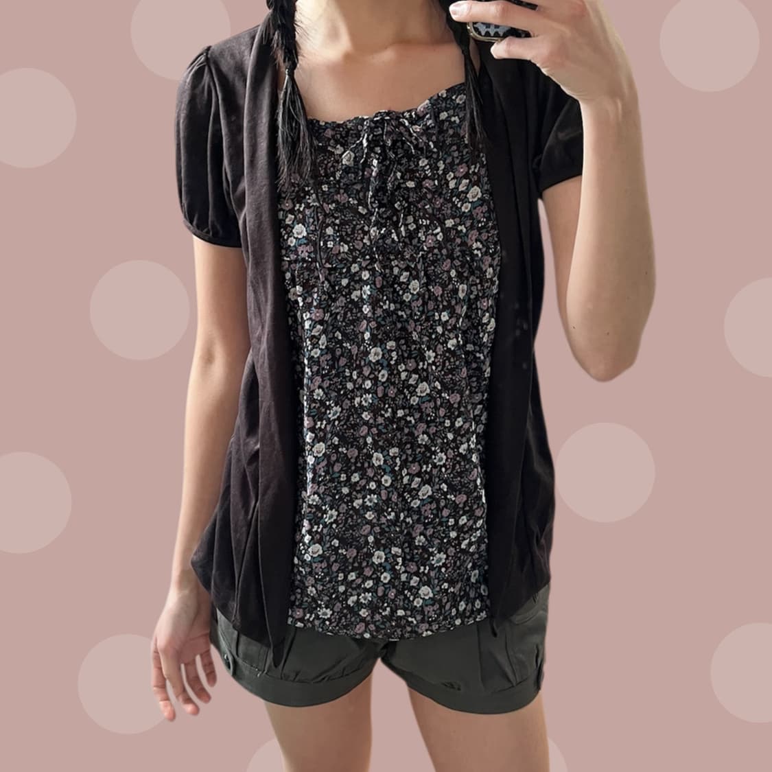 플라워패턴 브라운 퍼프소매 가디건 블라우스 상품이미지2