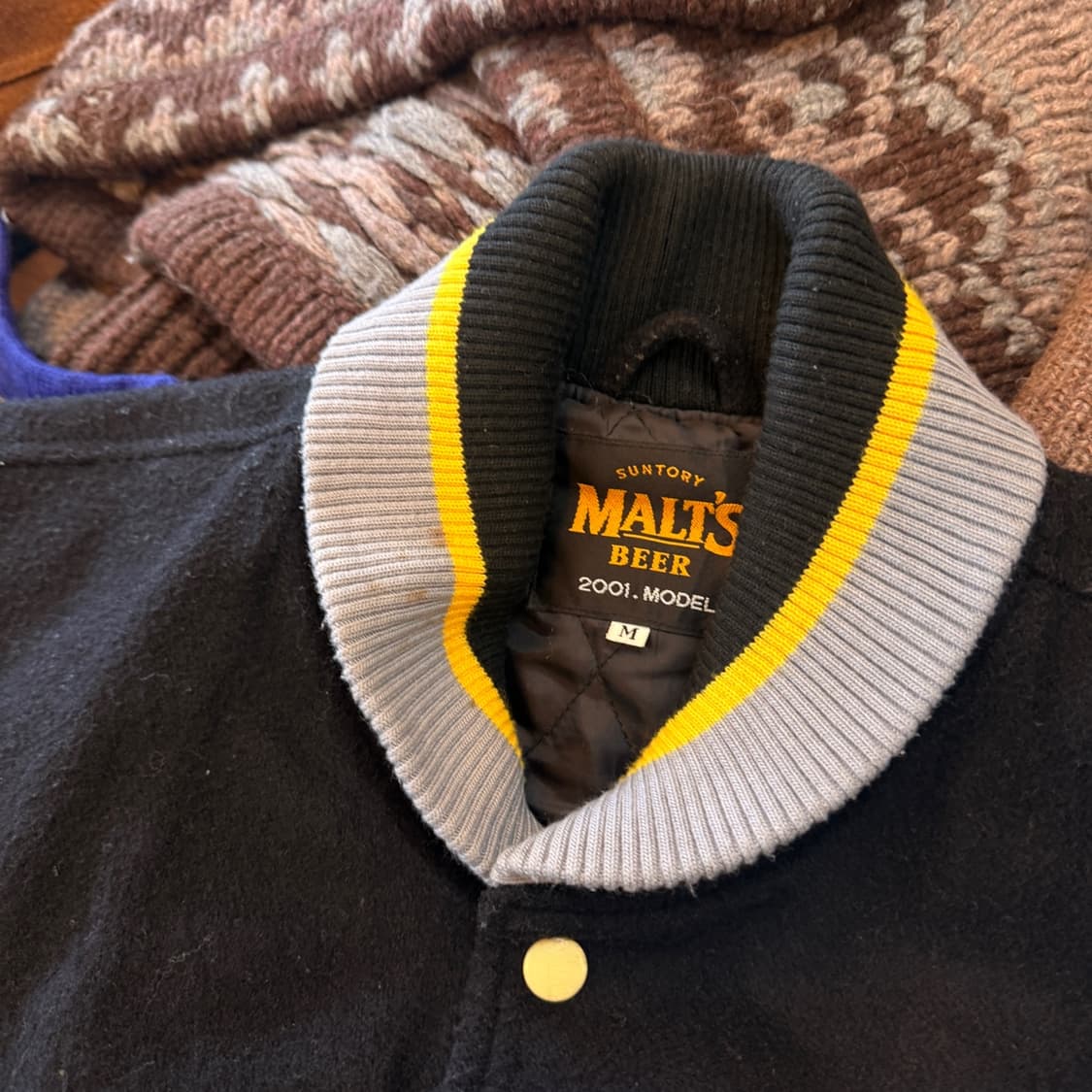 2001 산토리 프리미엄 몰츠 비어 기념 돈피 레더 바시티 자켓 M L 상품이미지3