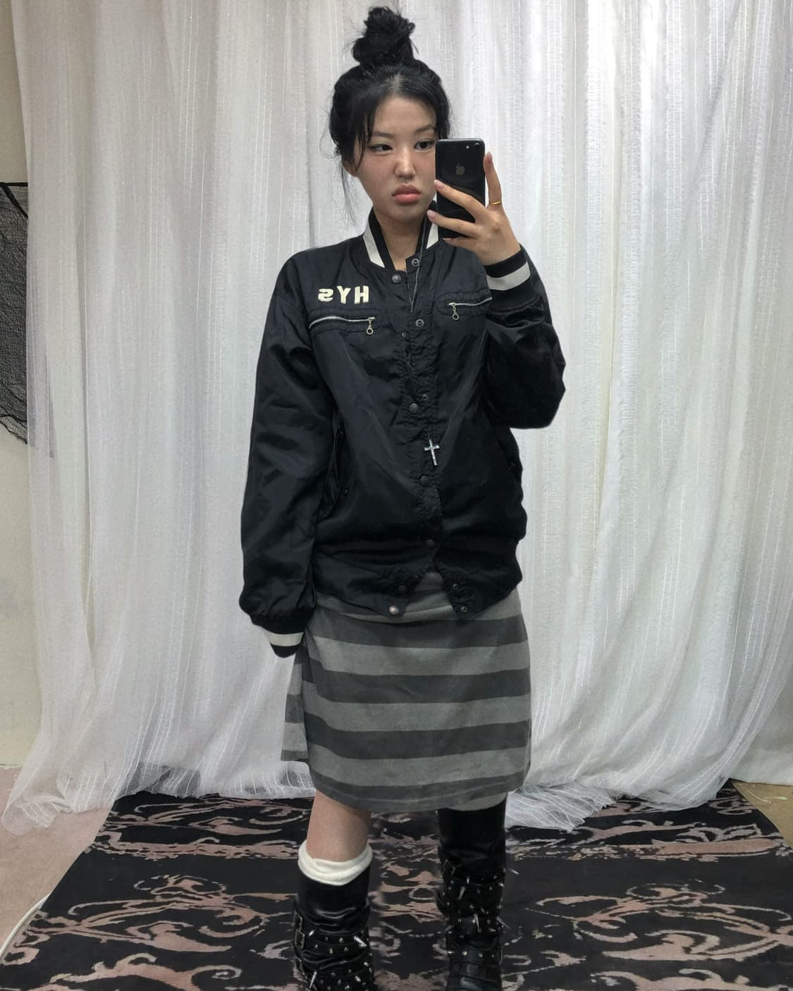 히스테릭글래머 블랙 서클 걸 프린팅 나일론 자켓  상품이미지1