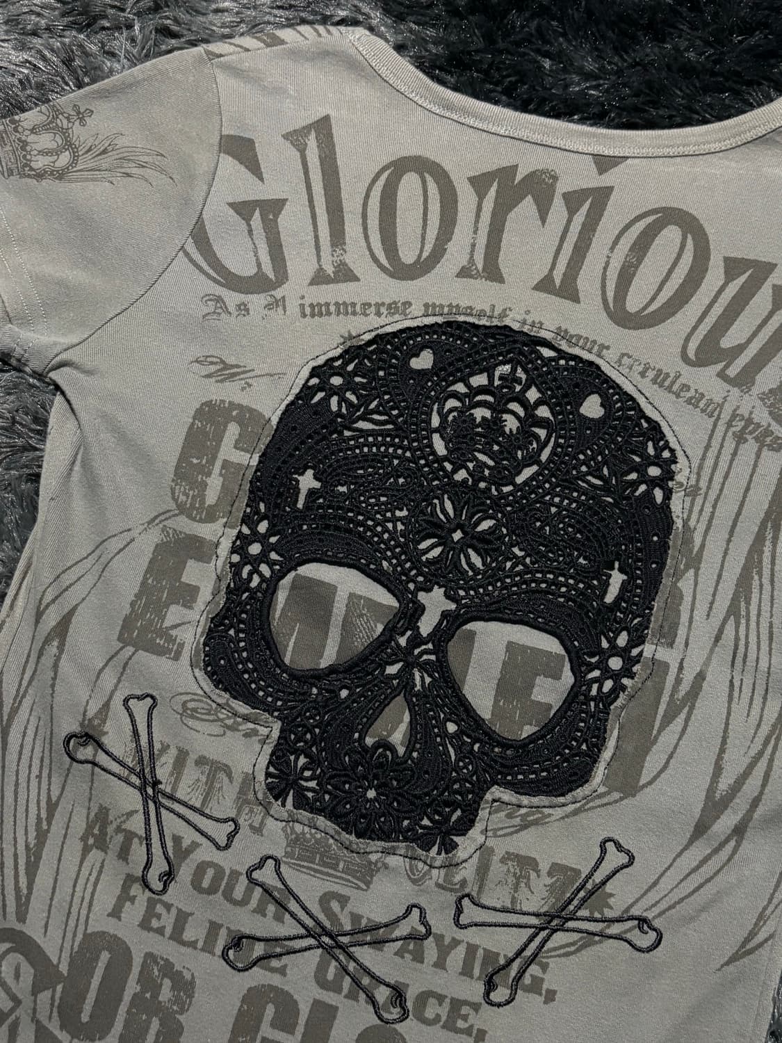 DURER 스컬 레이스 패치 빈티지 그래픽 반팔 티셔츠 상품이미지5